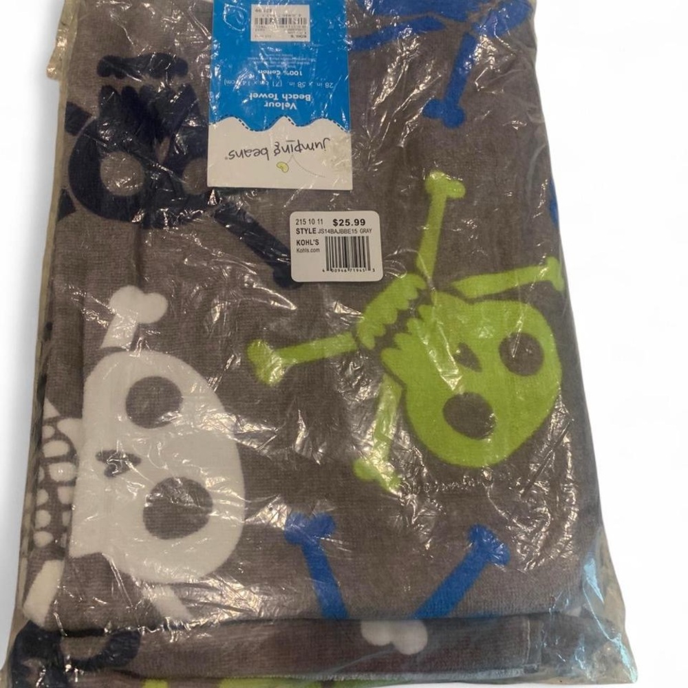 Jumping Beans Gray and Blue Skulls and Crossbones Velour Beach Towel